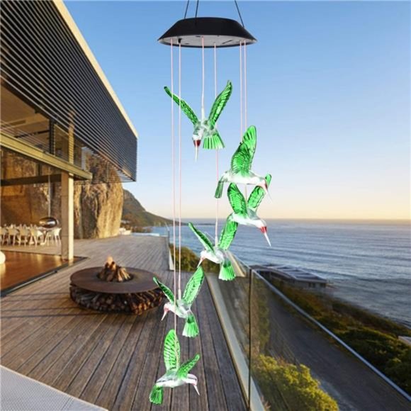 Solar Light Hummingbird Wind Chimes Outdoor Gifts LED Solar Lights Gift Idea - Picture 5 of 5